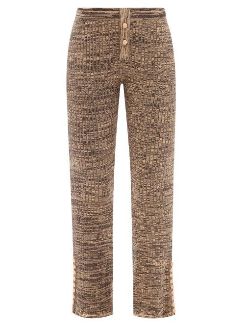 Live The Process - Marl Ribbed-jersey Flared-leg Trousers - Womens - Brown Multi