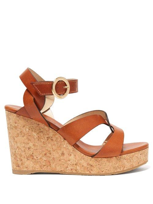 Matchesfashion.com Jimmy Choo - Aleili 100 Wedge Leather Sandals - Womens - Tan