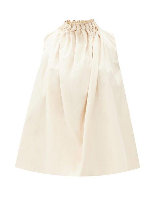Matchesfashion.com Roksanda - Ludo Smocked-neck Cotton-poplin Top - Womens - Cream