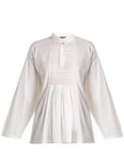 Matchesfashion.com Alexachung - Mandarin Collar Smocked Linen Top - Womens - White