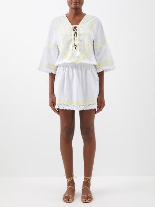 Melissa Odabash - Martina Embroidered Cotton-linen Dress - Womens - White Yellow