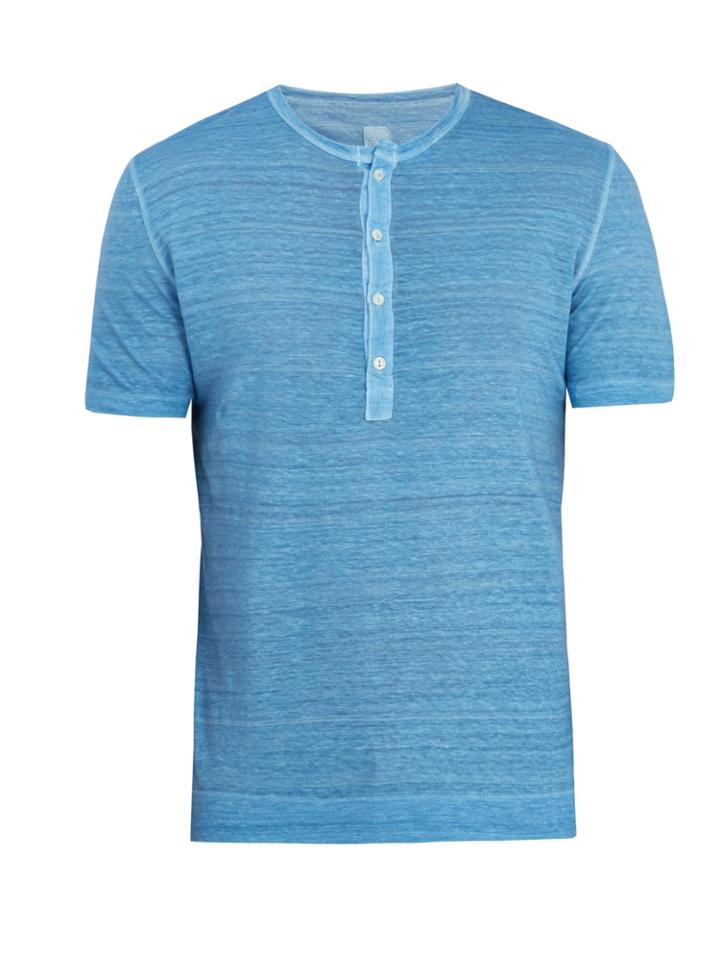 120 Lino Half-button Linen-jersey T-shirt