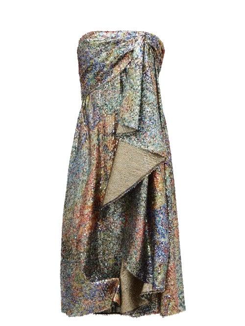 Matchesfashion.com Halpern - Draped Sequinned Lam Dress - Womens - Khaki