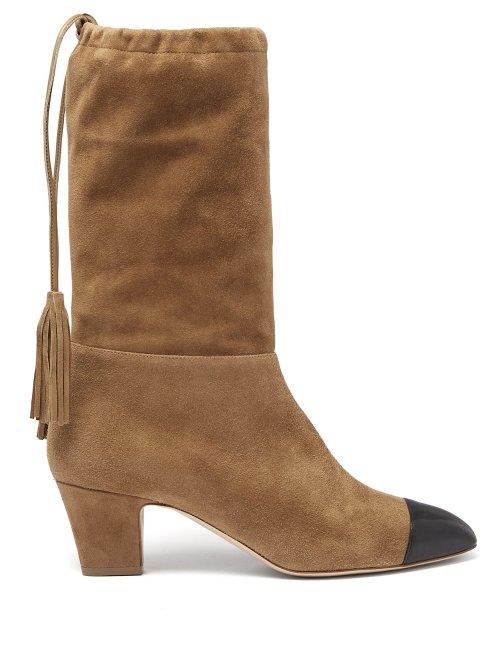 Matchesfashion.com Rupert Sanderson - Tiptoe Square Toe Suede Knee High Boots - Womens - Light Tan