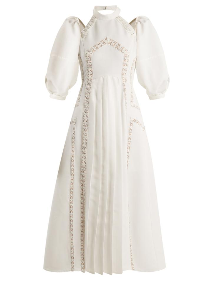 Self-portrait Lace-trim Puff-sleeve Dress