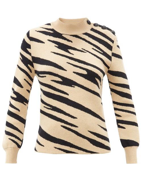 Matchesfashion.com Paco Rabanne - Tiger-jacquard Wool Sweater - Womens - Animal