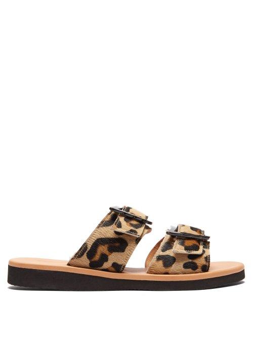 Matchesfashion.com Ancient Greek Sandals - Iaso Buckled Leopard Print Calf Hair Slides - Womens - Leopard