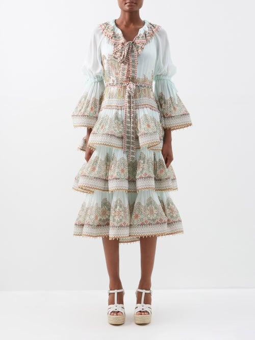 Zimmermann - Kaleidoscope Tiered Printed Chiffon Dress - Womens - Blue Multi
