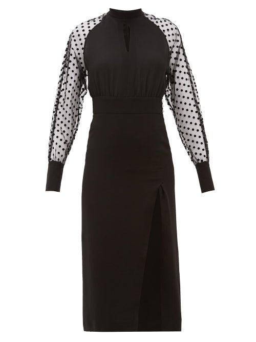 Matchesfashion.com Balmain - High Neck Polka Dot Sleeve Crepe Dress - Womens - Black