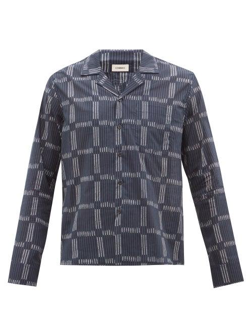 Commas - Linear-print Cotton-poplin Shirt - Mens - Navy Print