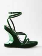 Tom Ford - Ankle-strap Velvet Wedge Sandals - Womens - Forest Moss