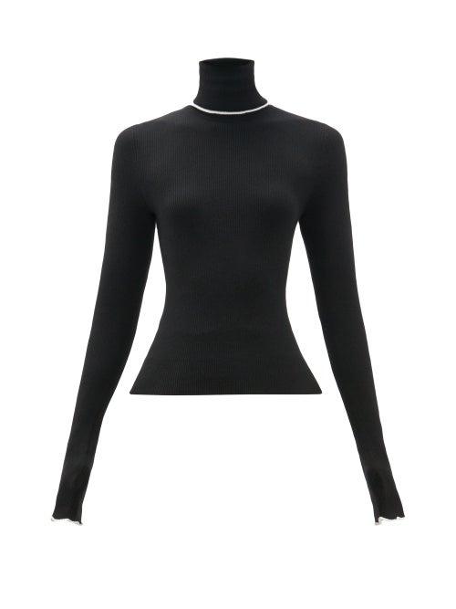 Matchesfashion.com Barrie - Contrast Trimmed Ribbed Cashmere Roll Neck Sweater - Womens - Black White