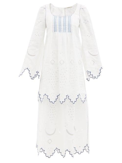 Ladies Rtw Vita Kin - Florence Broderie-anglaise Linen Voile Dress - Womens - White Multi