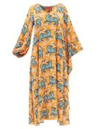 La Doublej - Opera Cape-sleeve Crazy Tiger-print Silk Dress - Womens - Orange Print