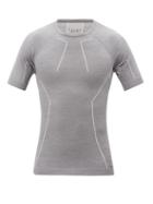 Falke Ess - Graphic-line Wool-blend T-shirt - Mens - Grey