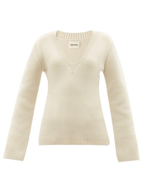 Khaite - Claudia V-neck Cashmere-blend Sweater - Womens - Cream