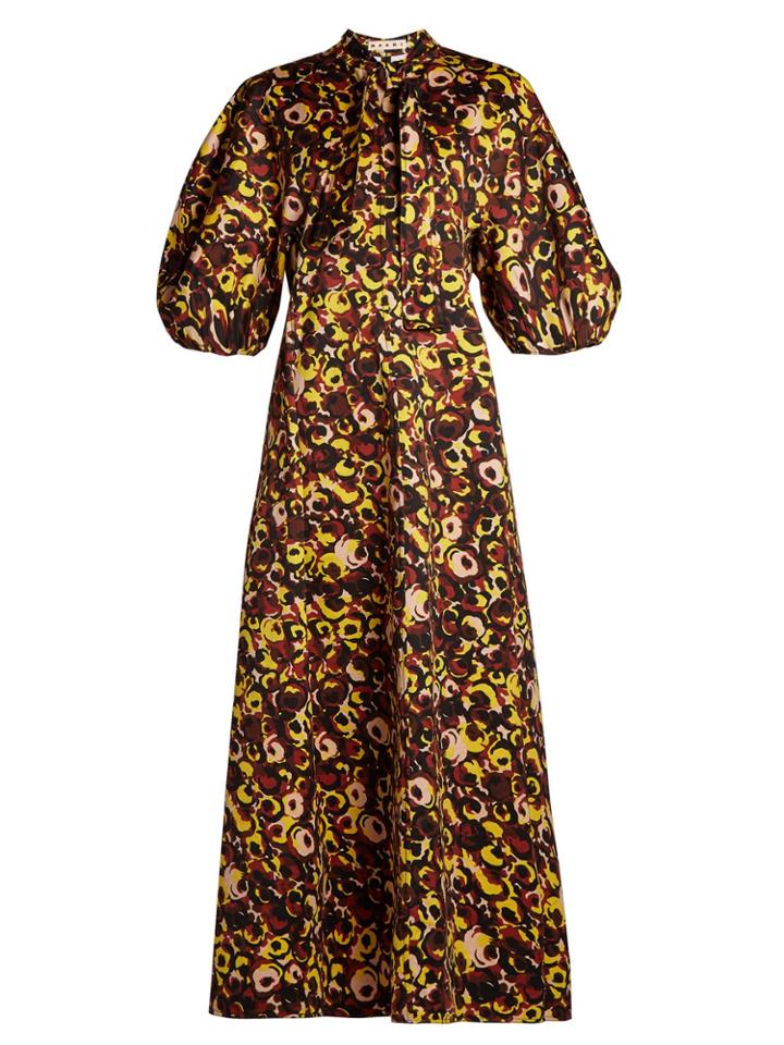 Marni Floral-print Tie-neck Cotton Dress
