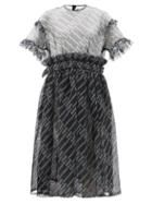 Noir Kei Ninomiya - Logo-print Ruffled Tulle Midi Dress - Womens - Black