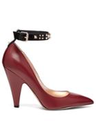 Matchesfashion.com Valentino - Rockstud Ankle Strap Leather Pumps - Womens - Burgundy