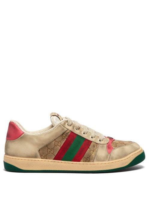 Matchesfashion.com Gucci - Screener Gg Supreme Leather Trainers - Mens - Pink Multi
