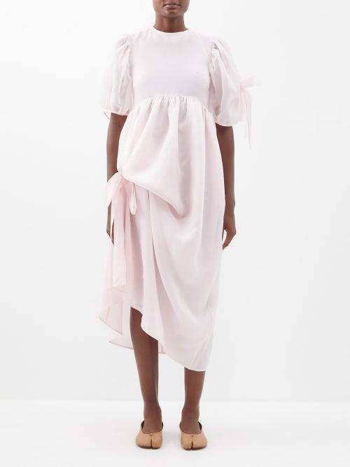 Cecilie Bahnsen - Delany Asymmetric Bow-trimmed Silk-organza Dress - Womens - Light Pink