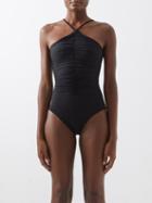 Maygel Coronel - Acasia Halterneck Ruched Swimsuit - Womens - Black