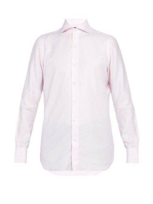 Matchesfashion.com Finamore 1925 - Spread Collar Checked Cotton Shirt - Mens - Pink