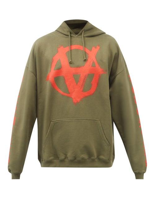 Vetements - Anarchy-print Oversized Hooded Sweatshirt - Mens - Khaki