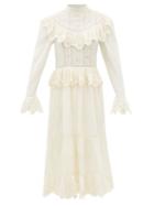 Ulla Johnson - Fleur Ruffle-trimmed Swiss-dot Midi Dress - Womens - Ivory