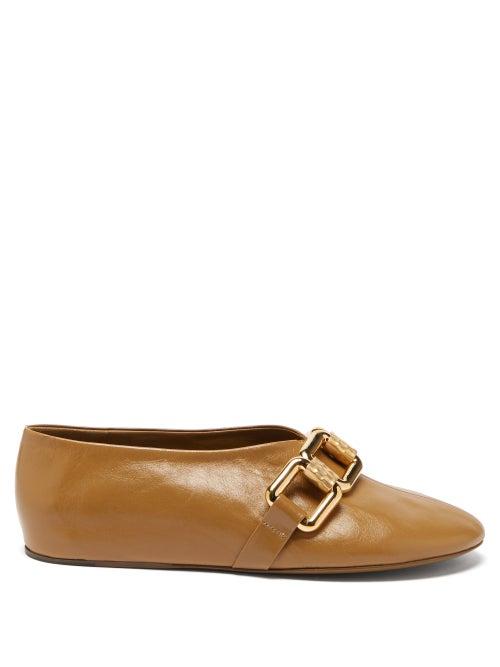 Jil Sander - Chain-embellished Leather Ballet Flats - Womens - Tan