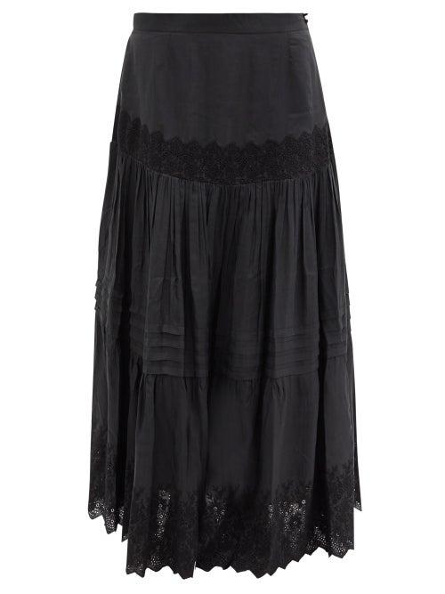 Matchesfashion.com Mimi Prober - Kate Embroidered Organic-silk Maxi Skirt - Womens - Black