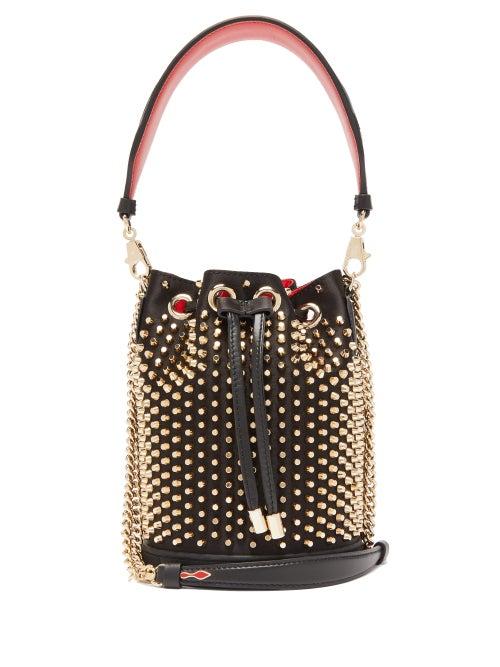 Matchesfashion.com Christian Louboutin - Marie Jane Studded Satin And Leather Bucket Bag - Womens - Black Multi