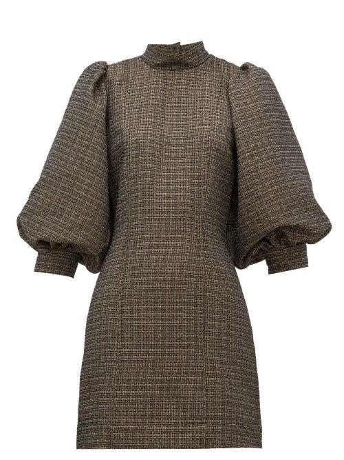 Matchesfashion.com Ganni - Gigot-sleeves High-neck Tweed Mini Dress - Womens - Black