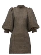 Matchesfashion.com Ganni - Gigot-sleeves High-neck Tweed Mini Dress - Womens - Black