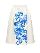 Matchesfashion.com Marni - Floral-print Cotton-blend Midi Skirt - Womens - Blue White