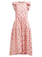 Matchesfashion.com Sea - Ruffled Floral Print Cotton Midi Dress - Womens - Pink Multi