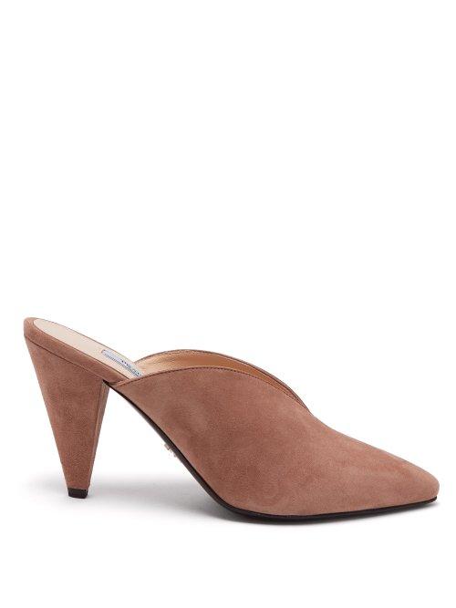 Matchesfashion.com Prada - V Cut Suede Mules - Womens - Nude