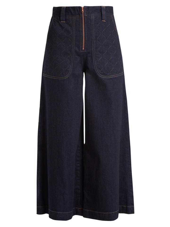 See By Chloé Quilted-detail High-rise Cotton-denim Culottes