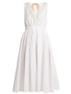 No. 21 V-neck Lace-trimmed Cotton-poplin Midi Dress