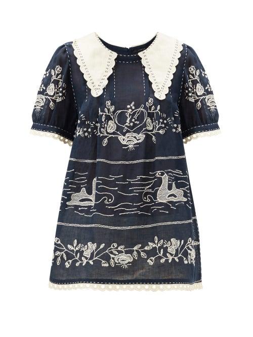 Matchesfashion.com Vita Kin - Swan Lake Chelsea-collared Linen Blouse - Womens - Navy White