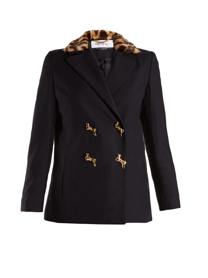 Muveil Double-breasted Leopard-print Collar Woven Jacket