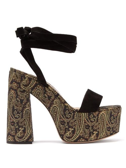 Matchesfashion.com Gianvito Rossi - Ambra 85 Paisley-brocade Platform Sandals - Womens - Gold