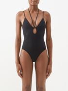 Zimmermann - Jeannie Plunge-neck Belted Swimsuit - Womens - Black