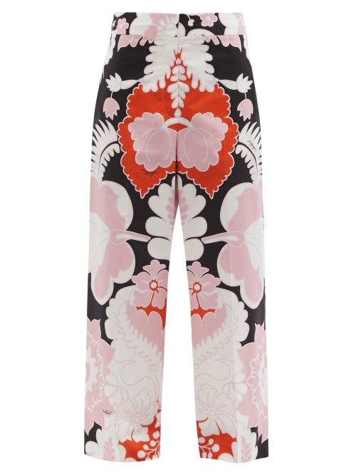 Matchesfashion.com Valentino - High-rise Arazzo-print Cotton-poplin Trousers - Womens - Orange Multi