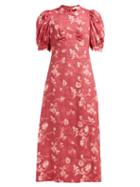 Matchesfashion.com Sea - Monet Floral Print A Line Ramie Midi Dress - Womens - Dark Pink