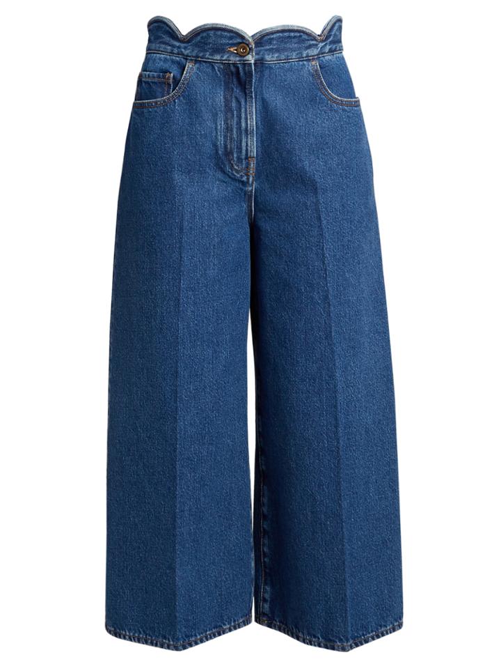 Valentino Scallop-edged Wide-leg Cropped Jeans