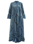 Matchesfashion.com Mimi Prober - Bronte Embroidered Organic Cotton-voile Dress - Womens - Indigo