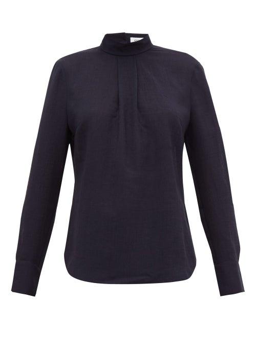 Matchesfashion.com Cefinn - Box Pleat Muslin Blouse - Womens - Navy