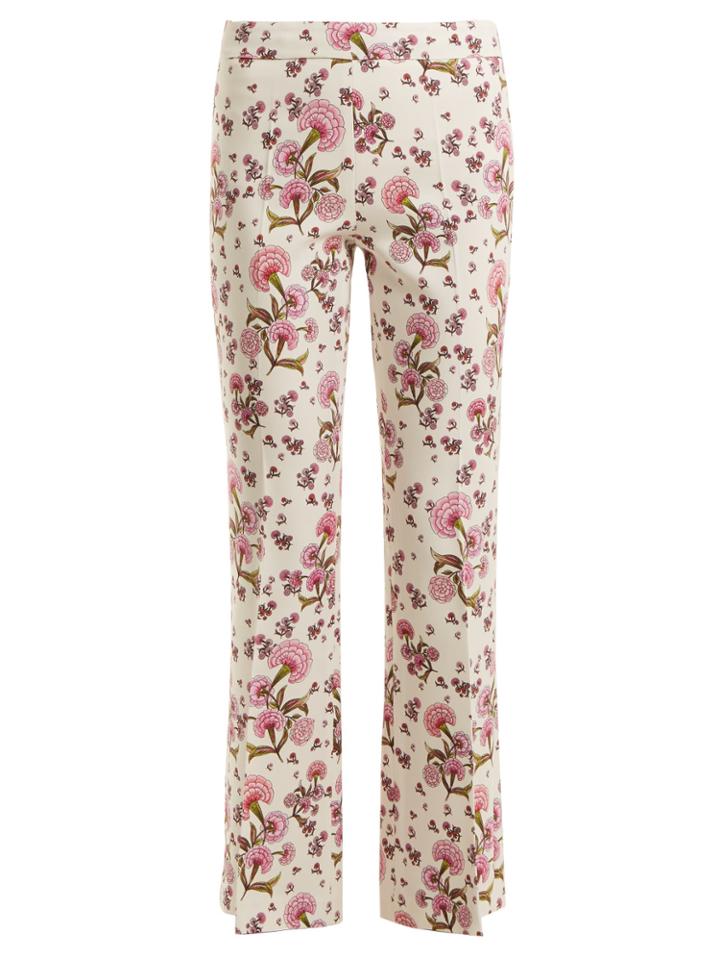 Giambattista Valli Dahlia Floral-print Kick-flare Crepe-cady Trousers