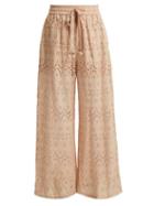 Matchesfashion.com Zimmermann - Bayou Cotton And Silk Blend Trousers - Womens - Nude